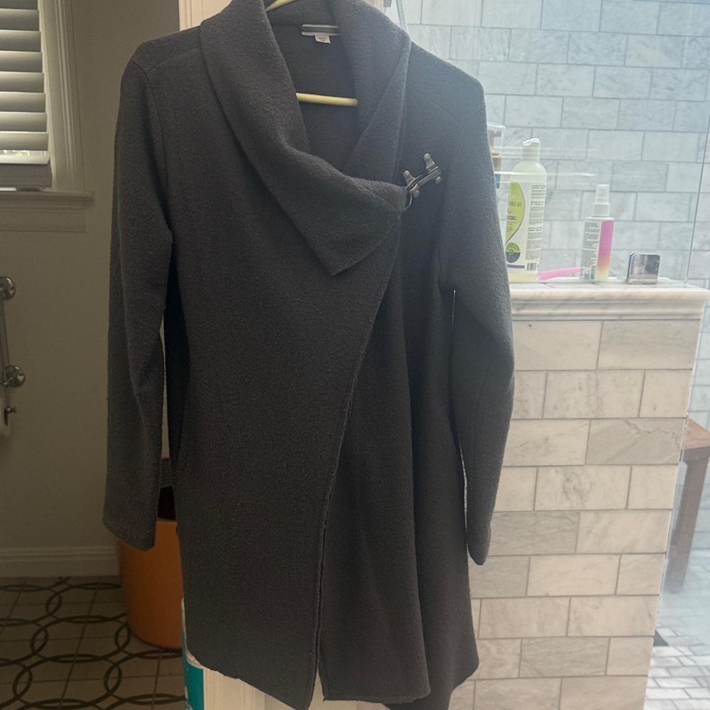 Garnet Hill Charcoal Boiled Wool Asymmetrical Coat